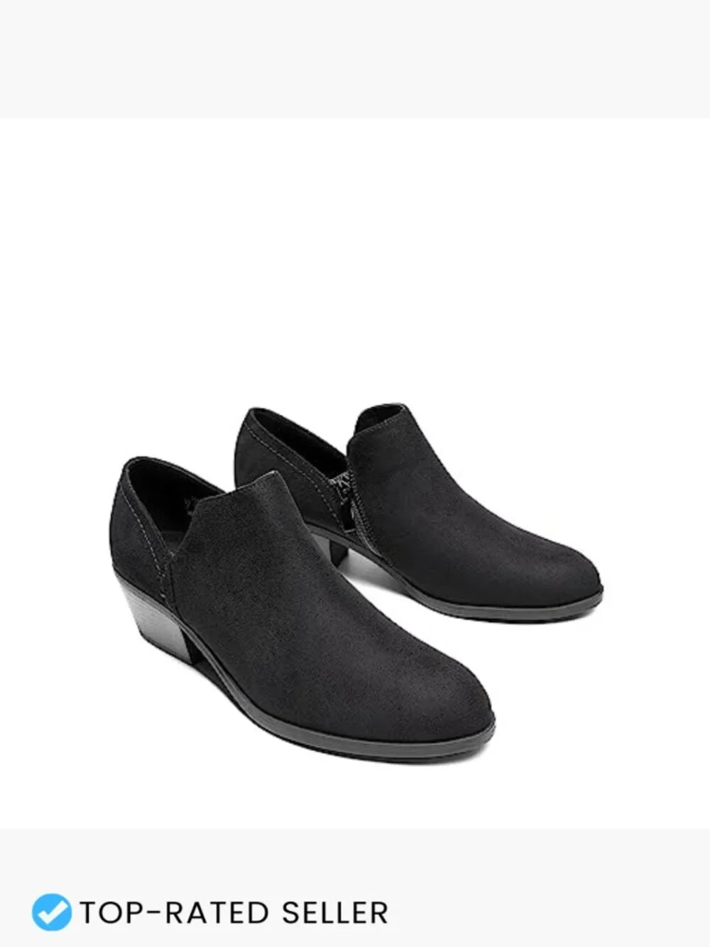 Chunky Heel Ankle Booties Side Zip Faux Suede Round Toe Block Heel Comfortable